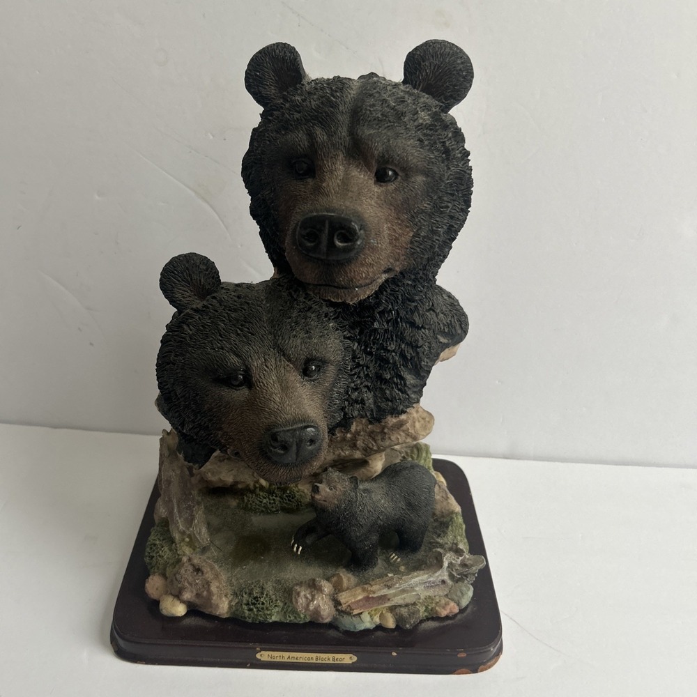 North American Black Bear Family Sculpture Art Decor Signed EDC 2002